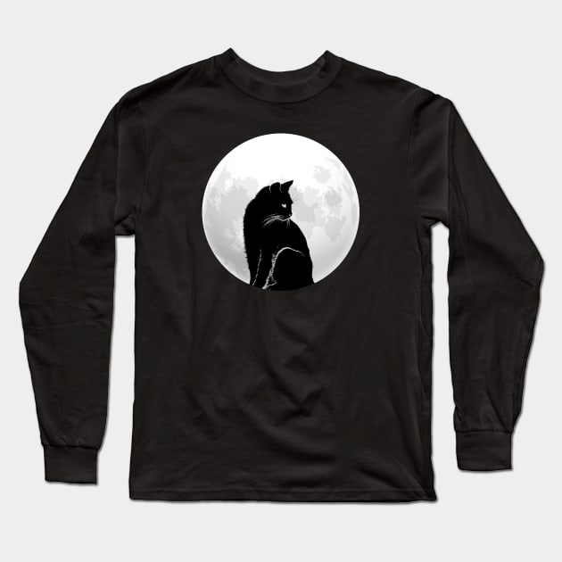 Black Cat and Full Moon Long Sleeve T-Shirt by dentikanys